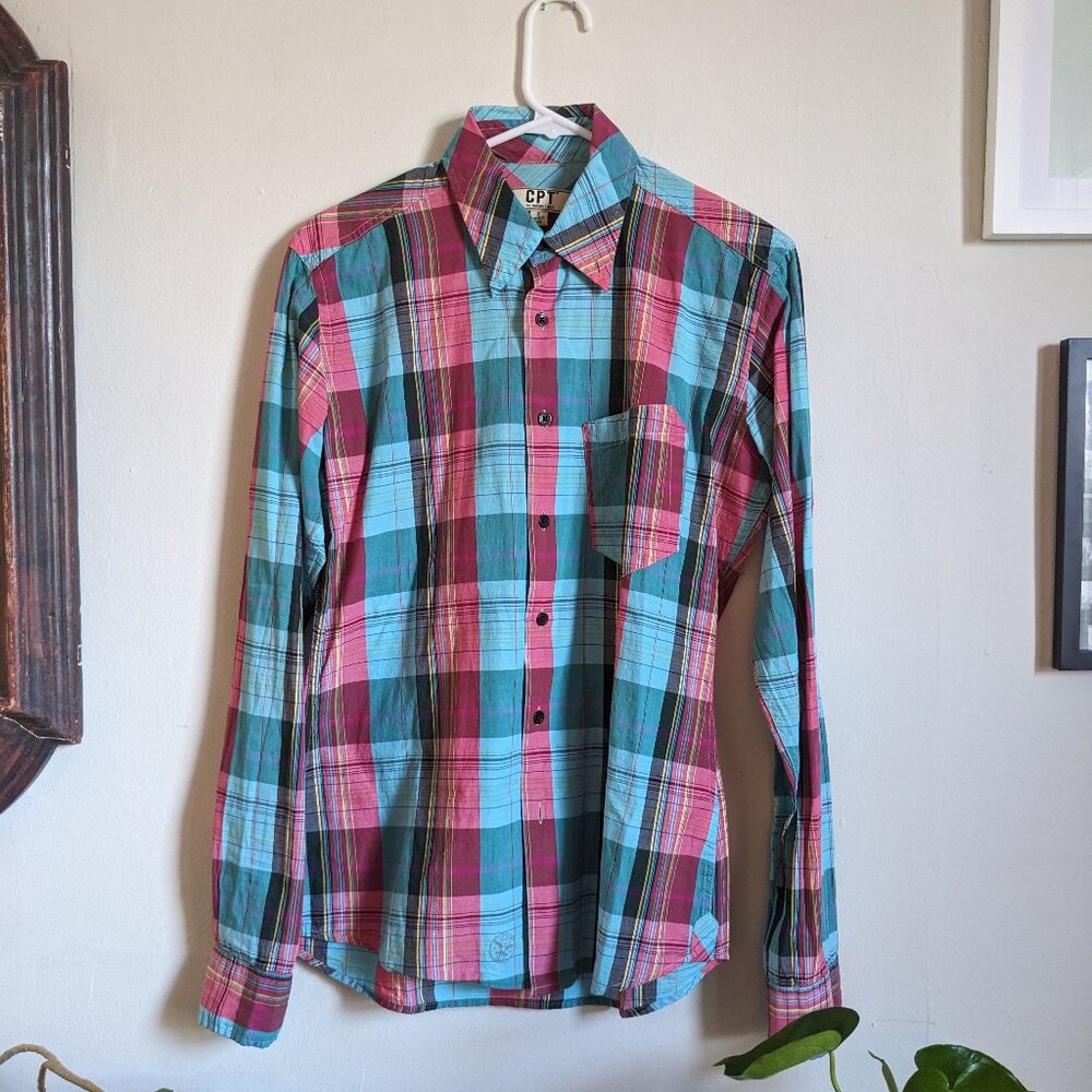 Colorful Cotton Plaid Button Down Shirt